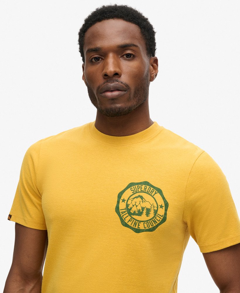 outdoor t-shirt met grafische print in mosterdgeel gemêleerd