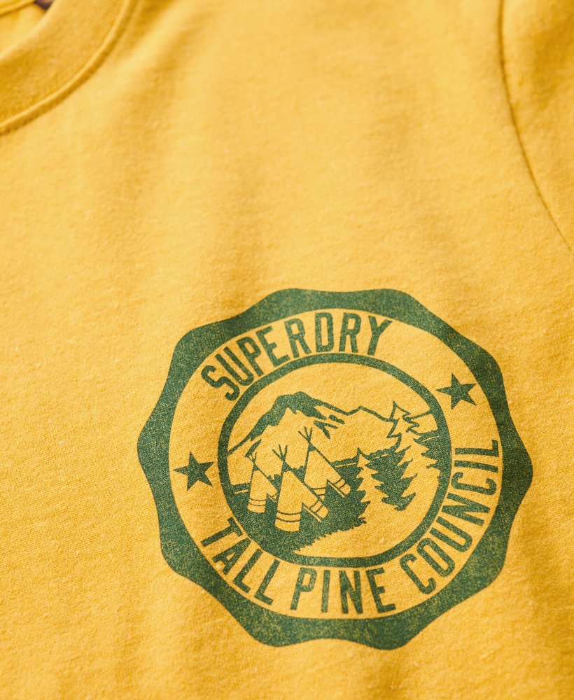 outdoor t-shirt met grafische print in mosterdgeel gemêleerd