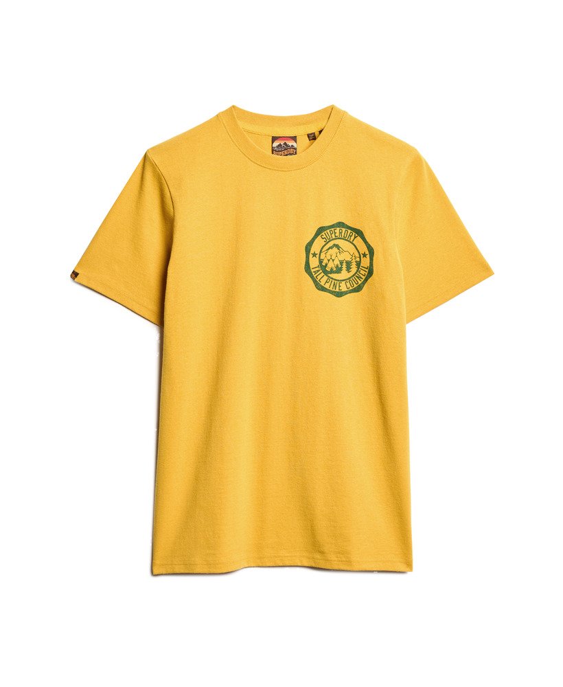 outdoor t-shirt met grafische print in mosterdgeel gemêleerd