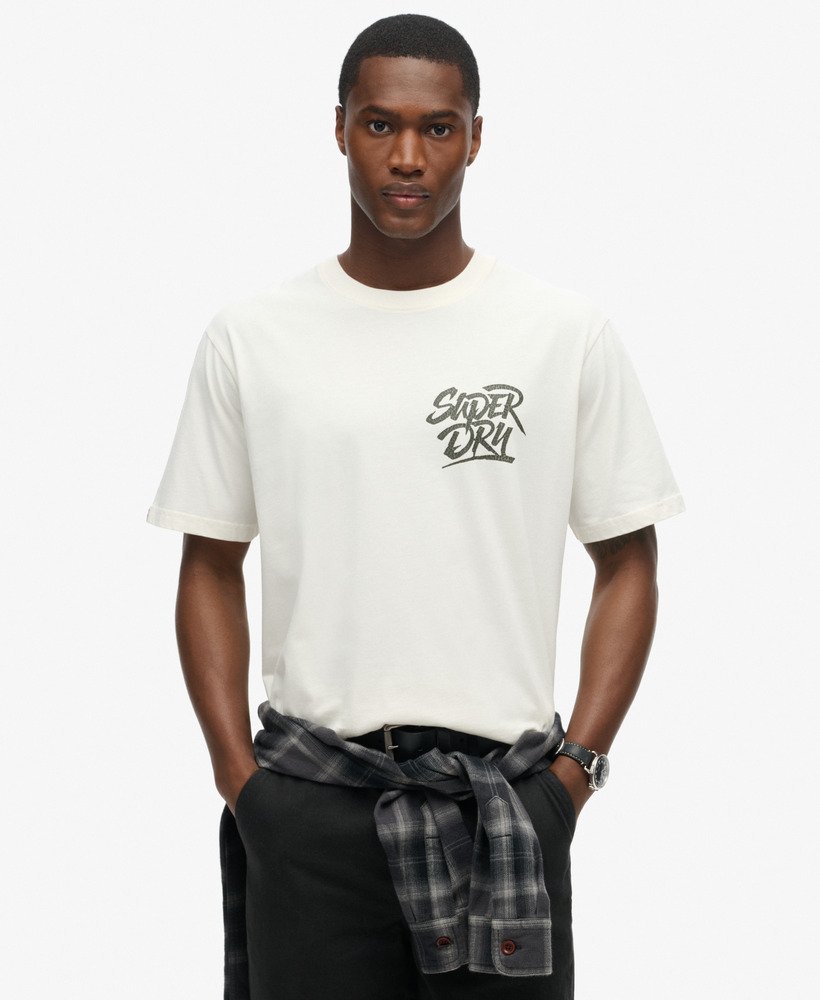 fotografisch skate-t-shirt met losse pasvorm in gebroken wit.