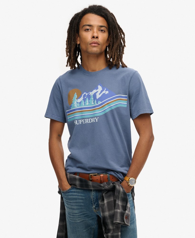 outdoor t-shirt met grafische strepen in eventide blue