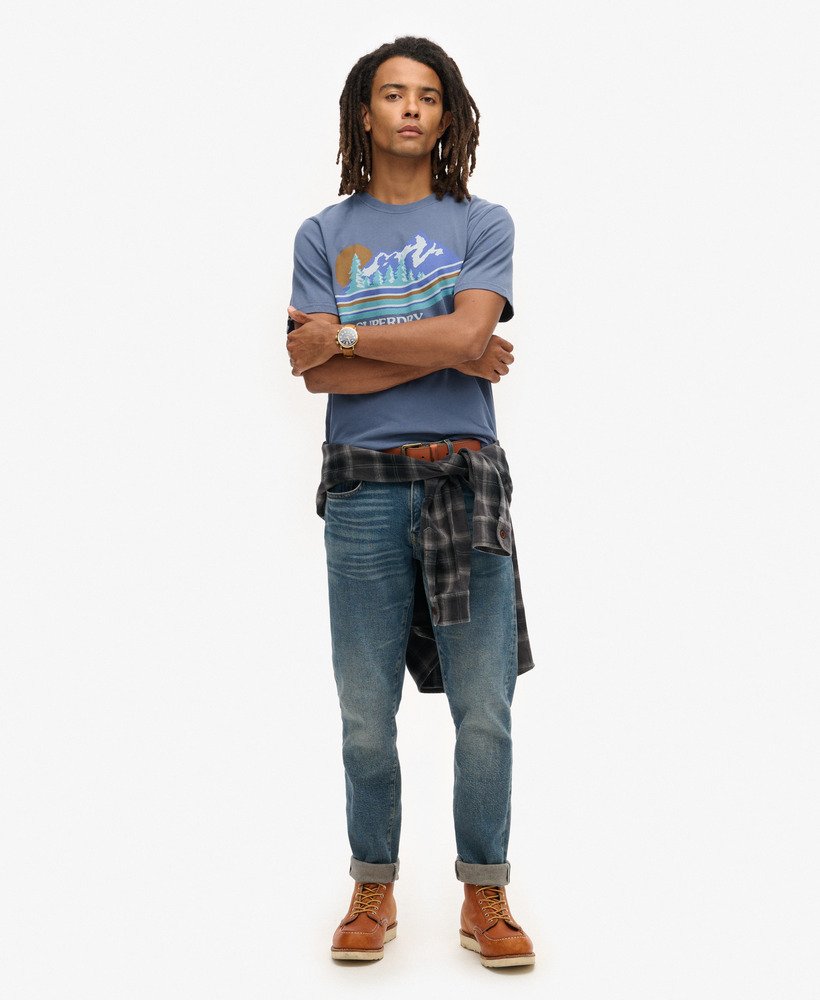 outdoor t-shirt met grafische strepen in eventide blue