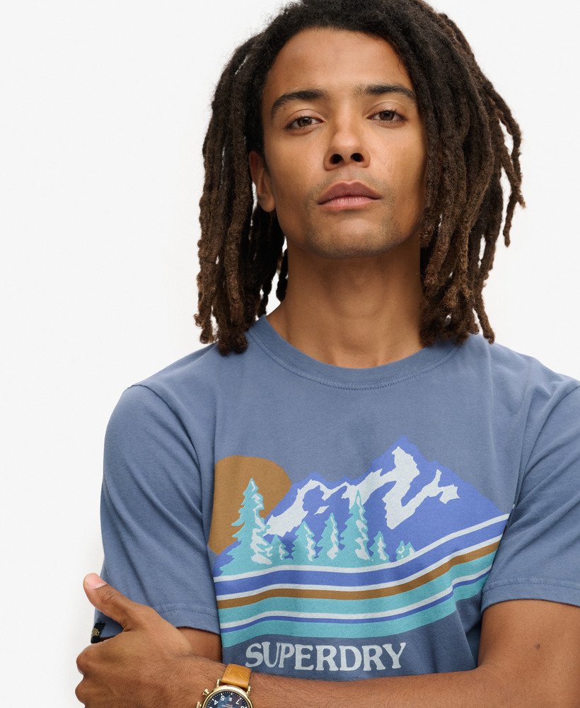 outdoor t-shirt met grafische strepen in eventide blue