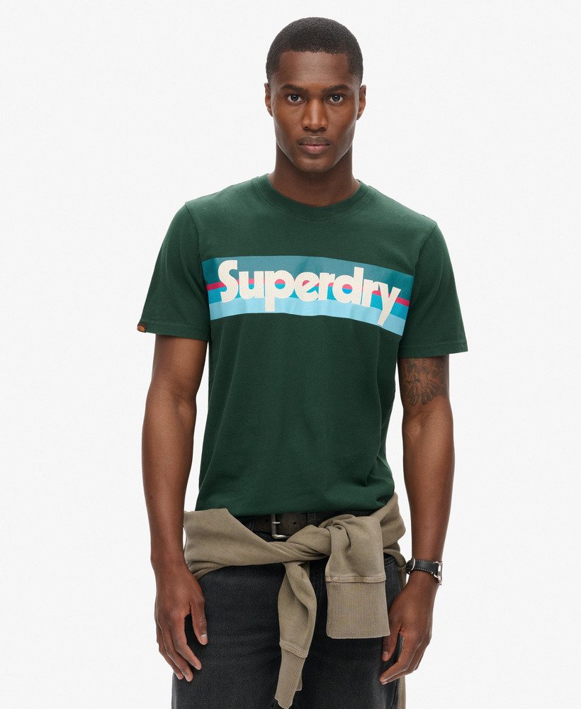 retro gestreept logo t-shirt in emailgroen