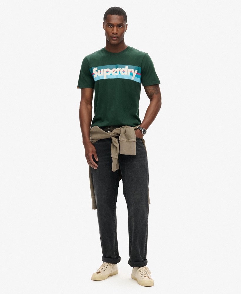 retro gestreept logo t-shirt in emailgroen
