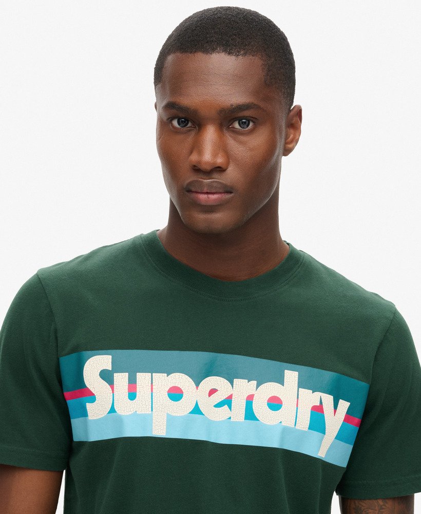 retro gestreept logo t-shirt in emailgroen