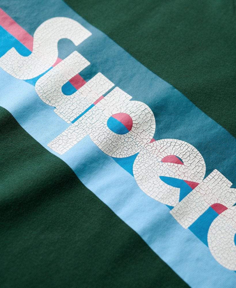 retro gestreept logo t-shirt in emailgroen