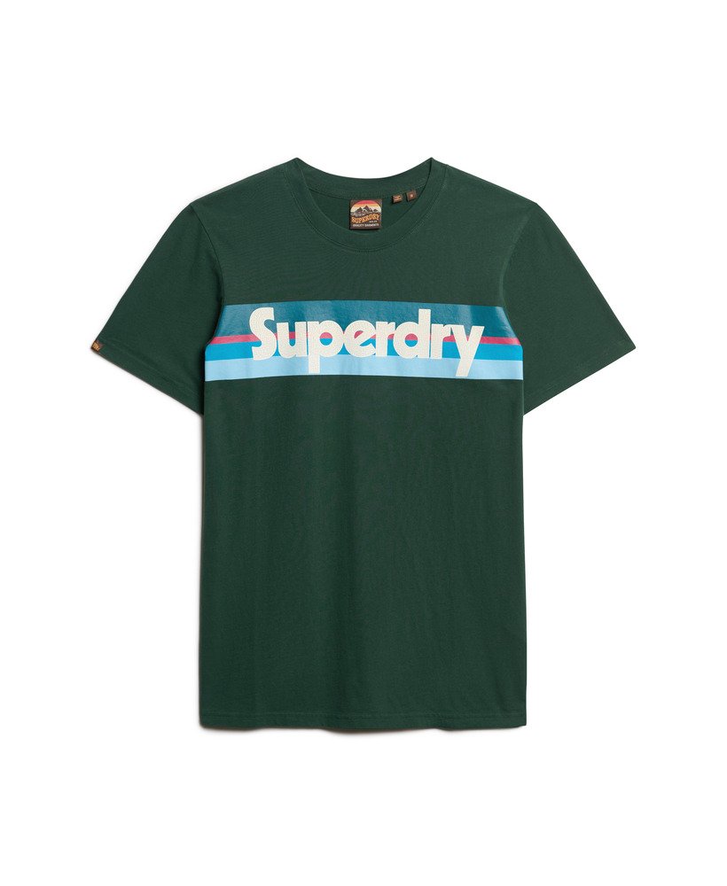 retro gestreept logo t-shirt in emailgroen