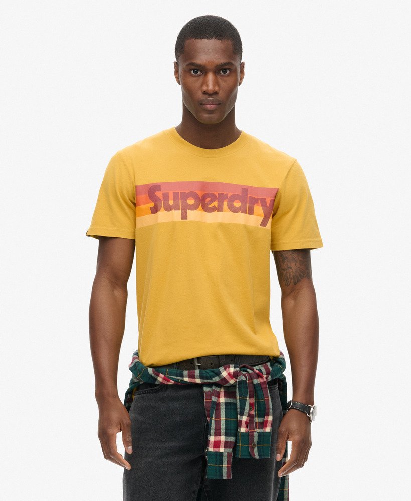 retro gestreept logo t-shirt in oliegeel