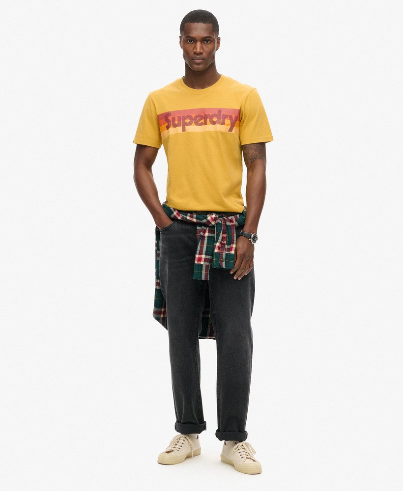 retro gestreept logo t-shirt in oliegeel