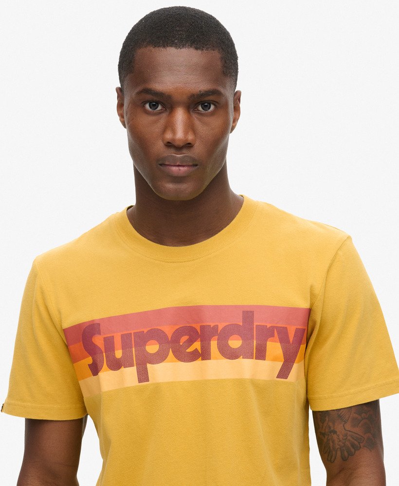 retro gestreept logo t-shirt in oliegeel