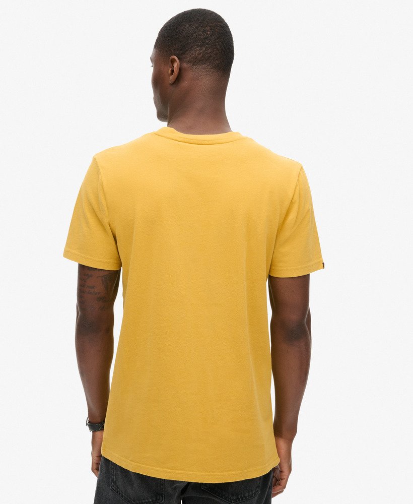 retro gestreept logo t-shirt in oliegeel