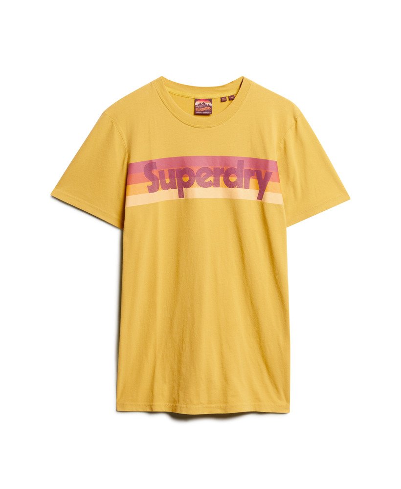 retro gestreept logo t-shirt in oliegeel