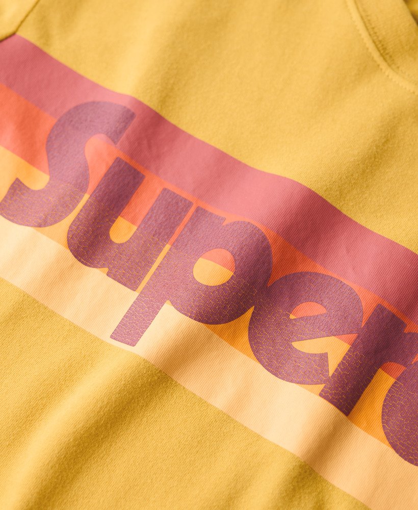 retro gestreept logo t-shirt in oliegeel