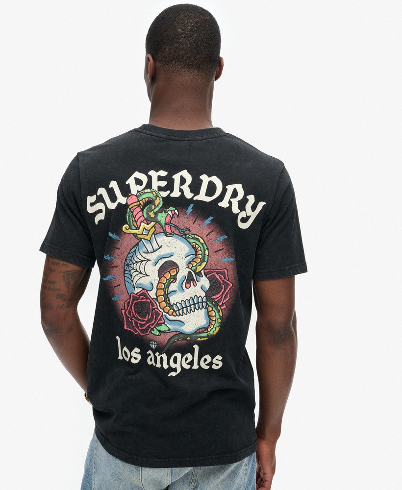 tattoo-print t-shirt in zwart