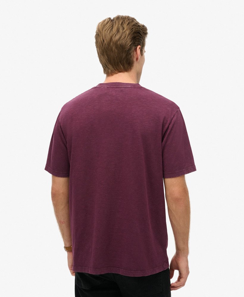 biker t-shirt met grafische print losvallend model in vijgpaarse slubstof.