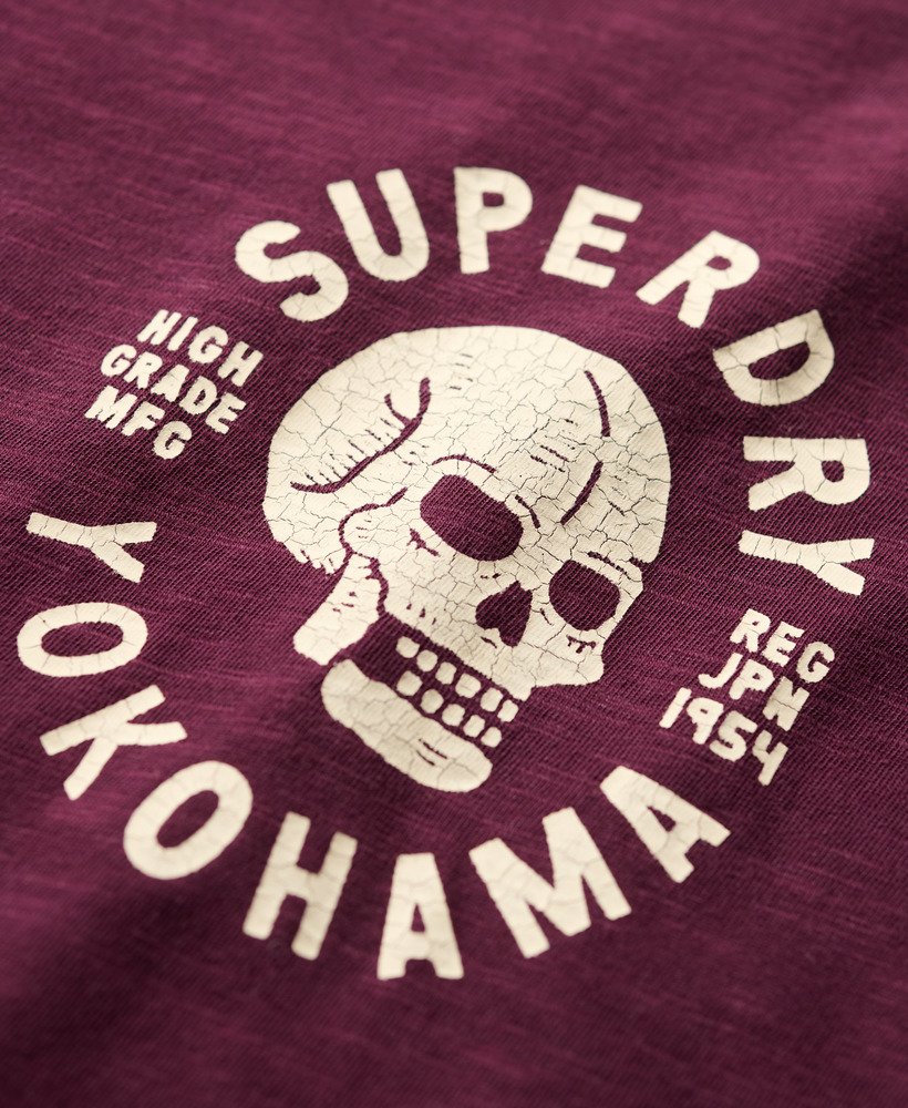 biker t-shirt met grafische print losvallend model in vijgpaarse slubstof.
