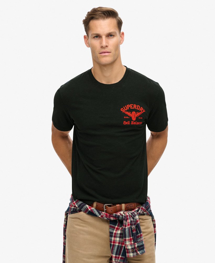 biker graphic loose t-shirt in eclipse navy slub