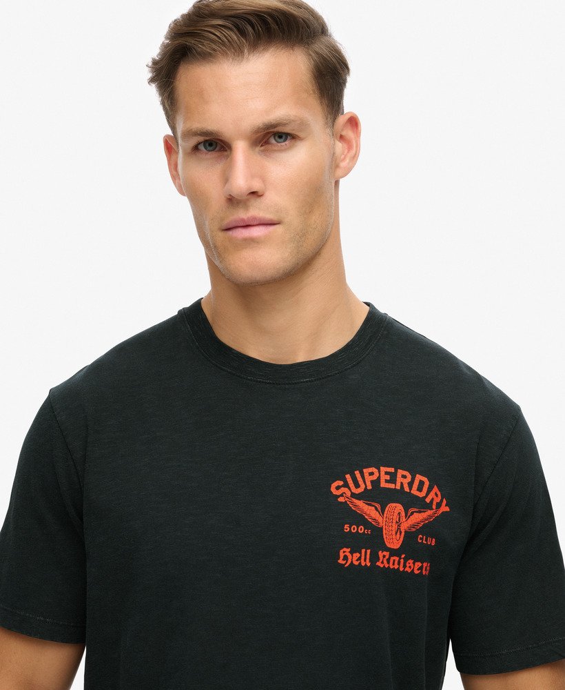 biker graphic loose t-shirt in eclipse navy slub