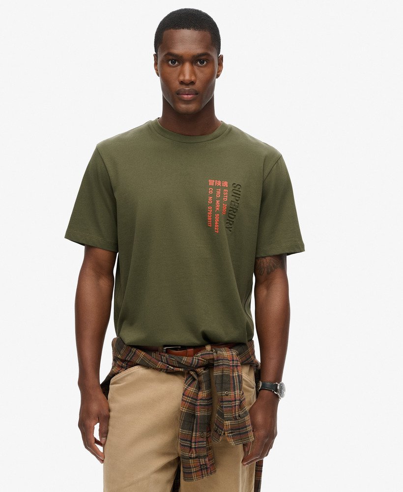 utility sport logo loose t-shirt in army khaki
