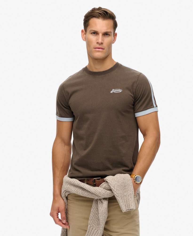 essential logo retro gestreept t-shirt in bracken brown