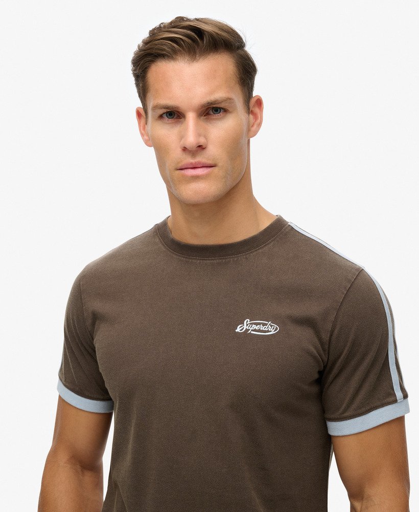 essential logo retro gestreept t-shirt in bracken brown