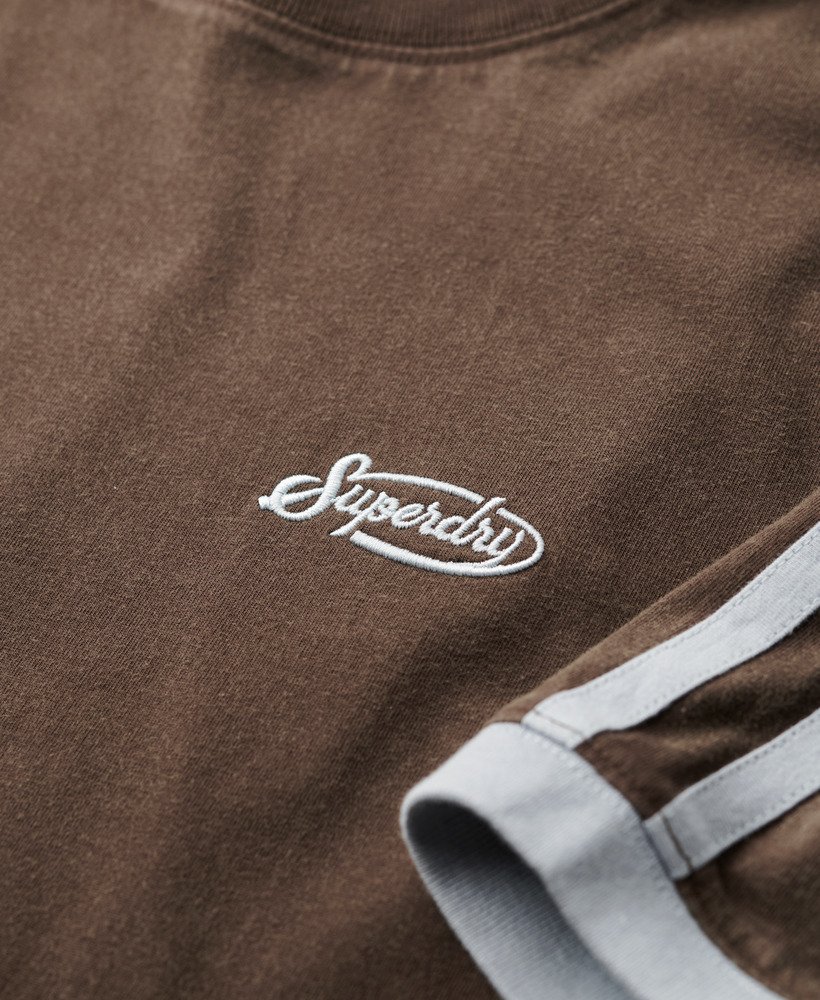 essential logo retro gestreept t-shirt in bracken brown