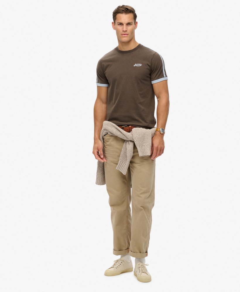 essential logo retro gestreept t-shirt in bracken brown