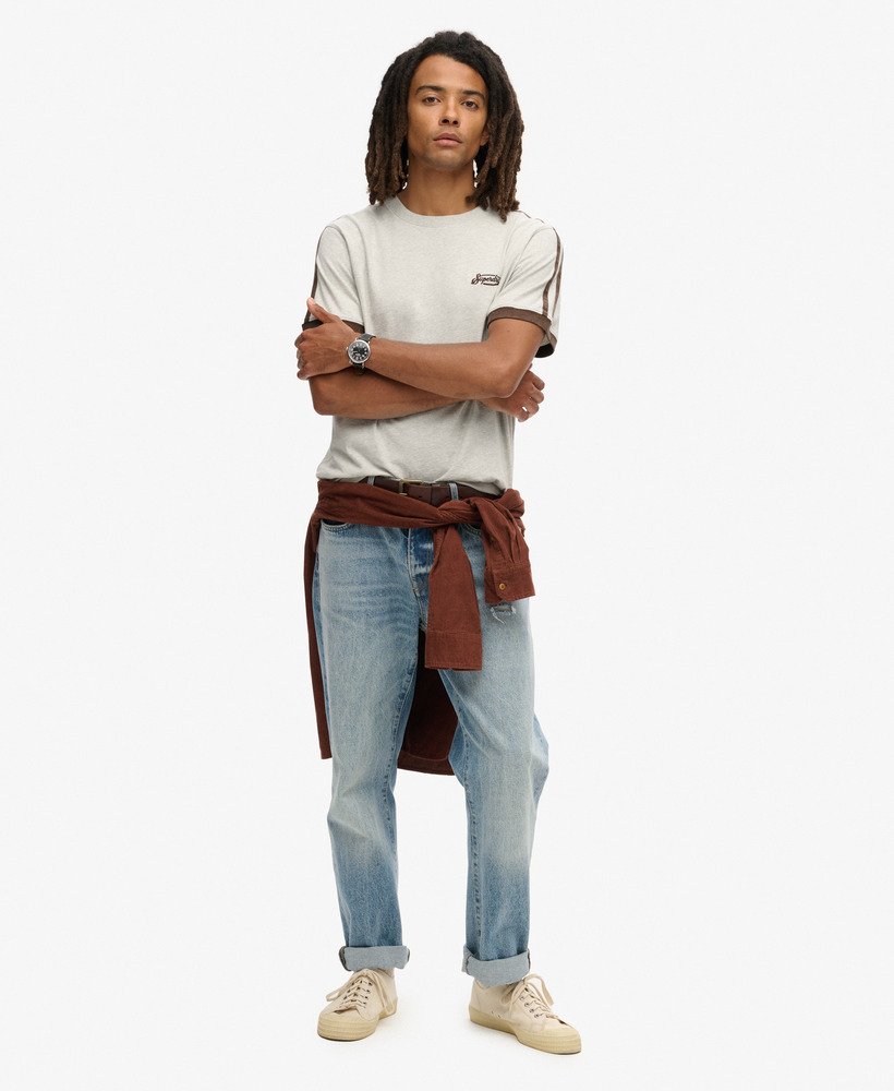 essential logo retro gestreept t-shirt in lightning grey grindle