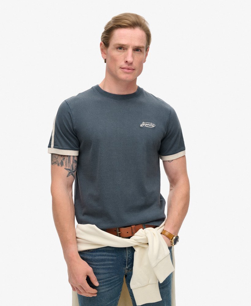 essential logo retro gestreept t-shirt in lauren navy