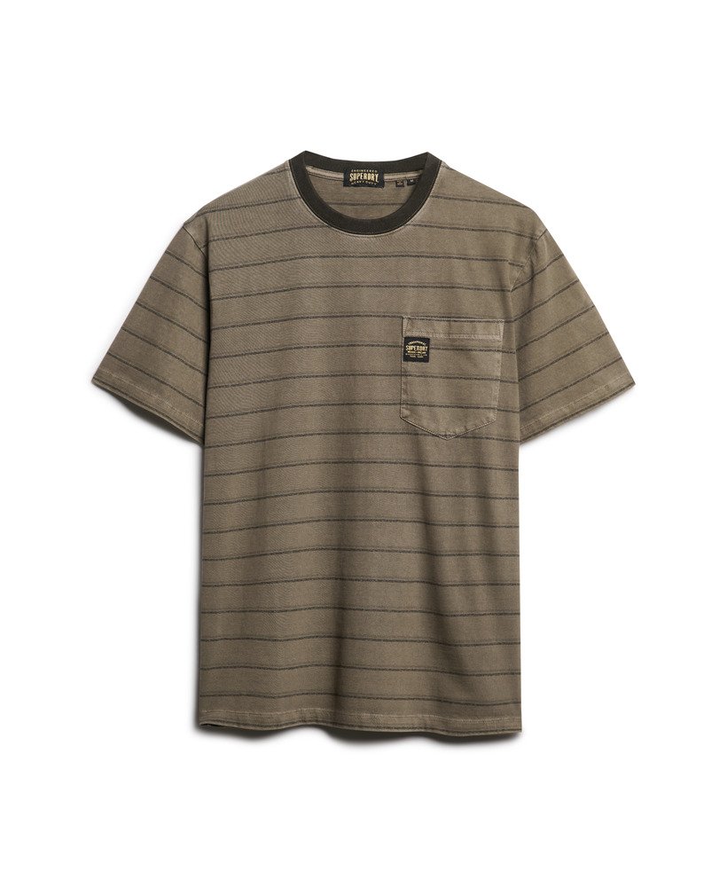 gestreept t-shirt met borstzak en textuur in gewassen morel brown stripe
