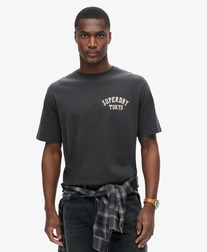 tattoo back graphic loose t-shirt in blackboard