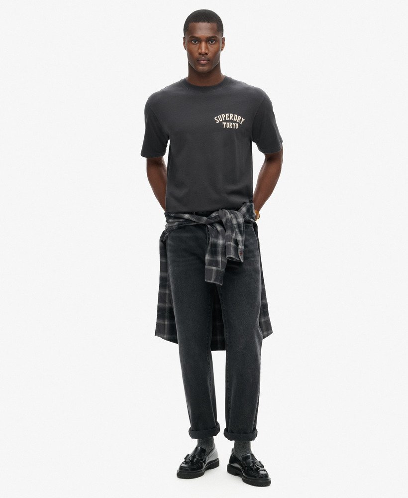 tattoo back graphic loose t-shirt in blackboard