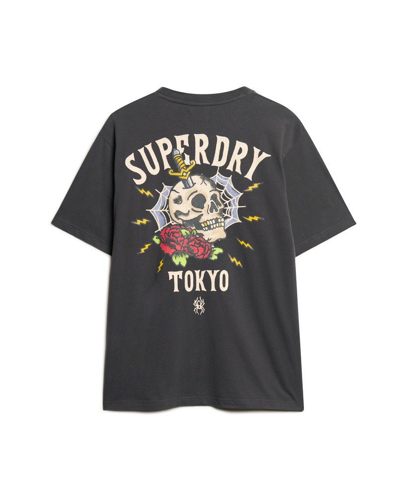 tattoo back graphic loose t-shirt in blackboard