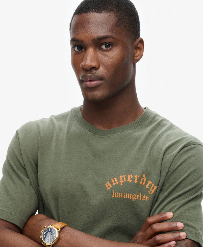 tattoo back graphic loose t-shirt in dark grey green