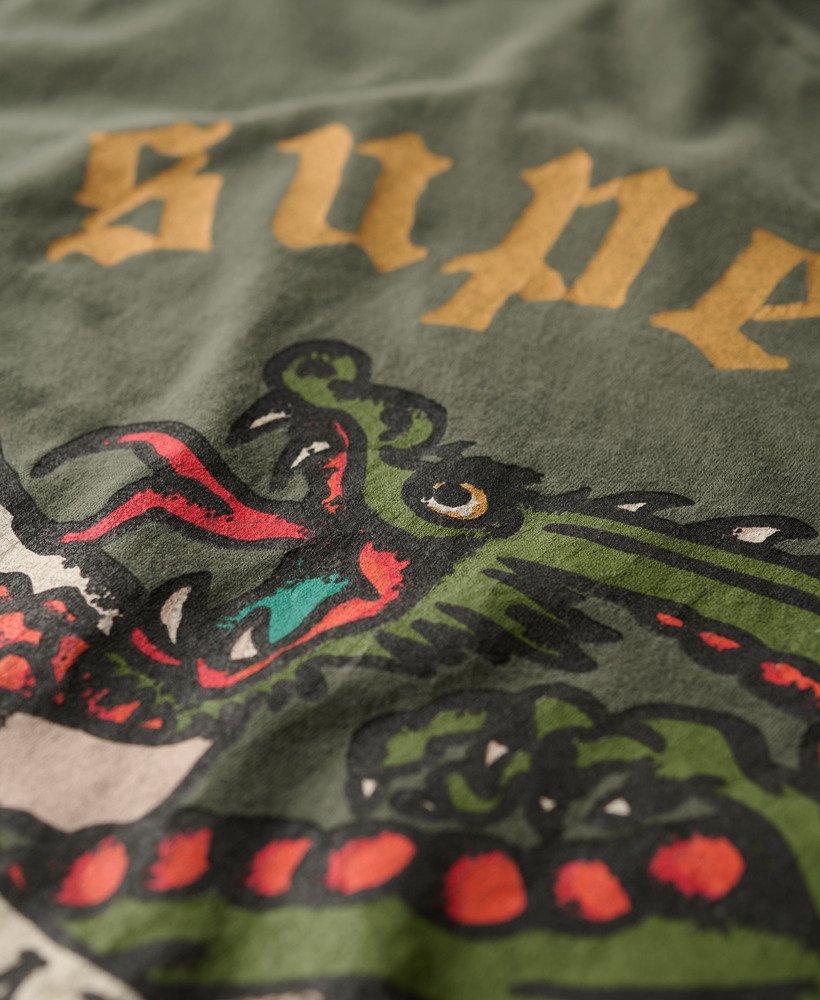 tattoo back graphic loose t-shirt in dark grey green