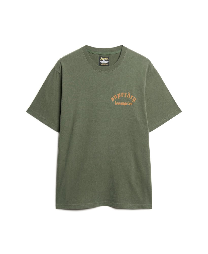 tattoo back graphic loose t-shirt in dark grey green