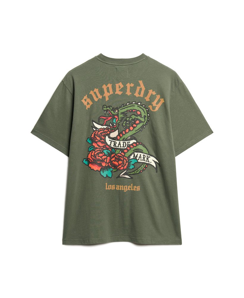 tattoo back graphic loose t-shirt in dark grey green