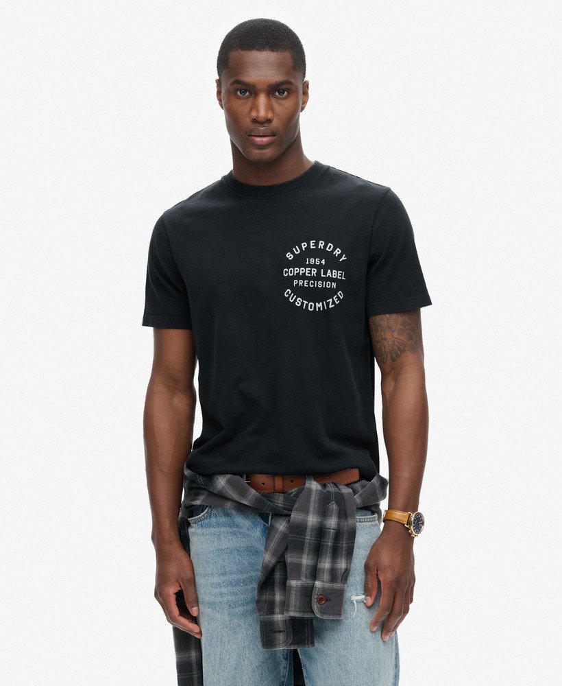 copper label t-shirt met borstprint in gitzwart