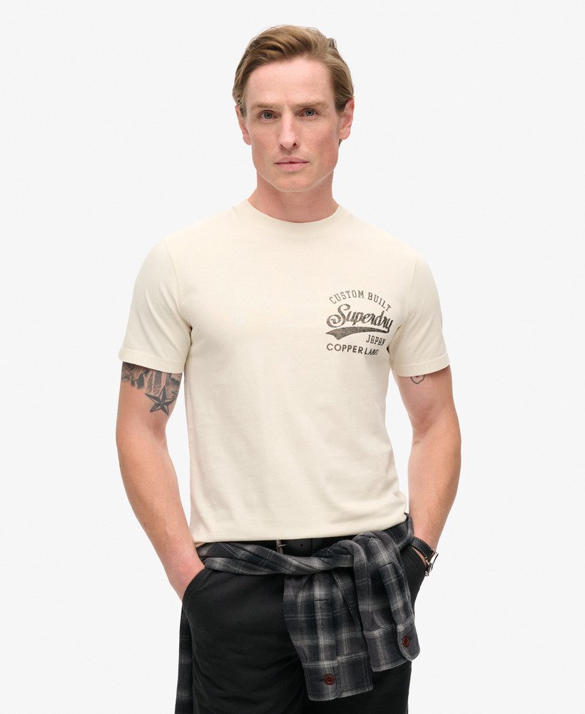 copper label t-shirt met borstprint in rijstwit