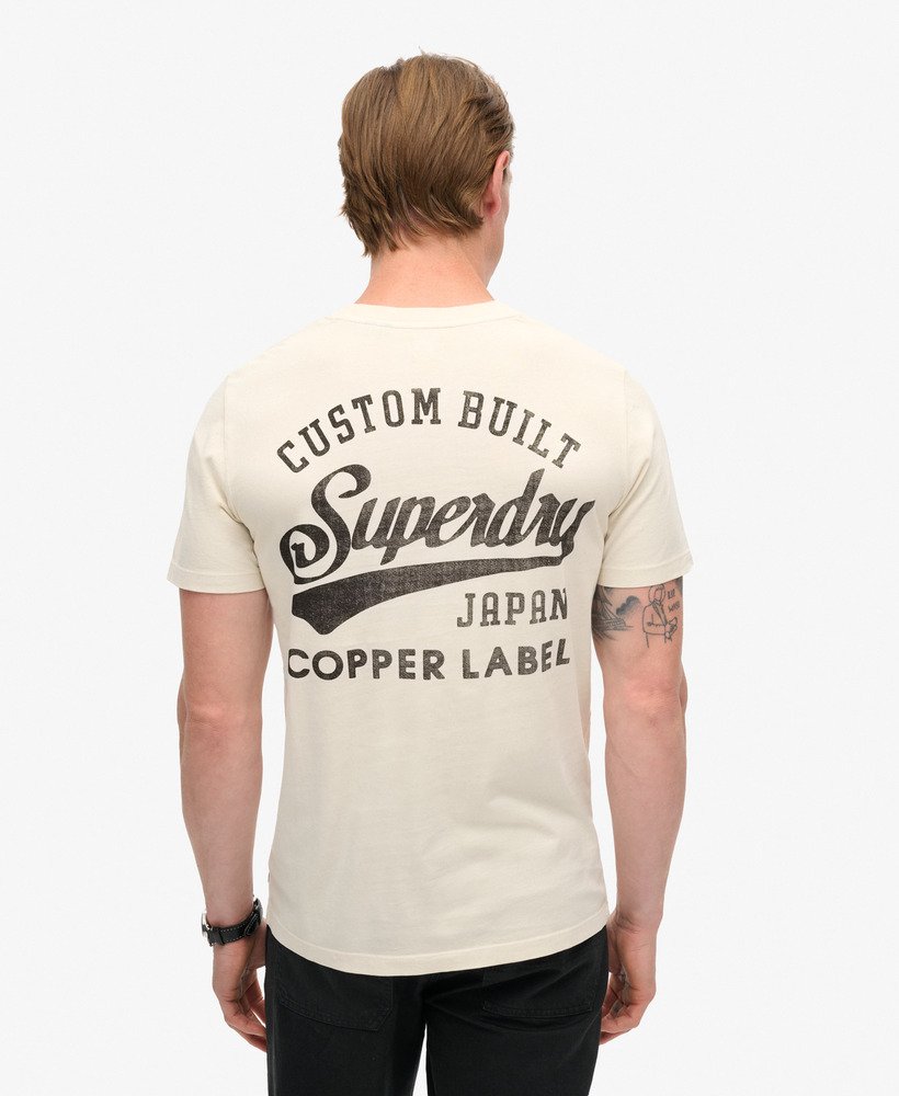copper label t-shirt met borstprint in rijstwit