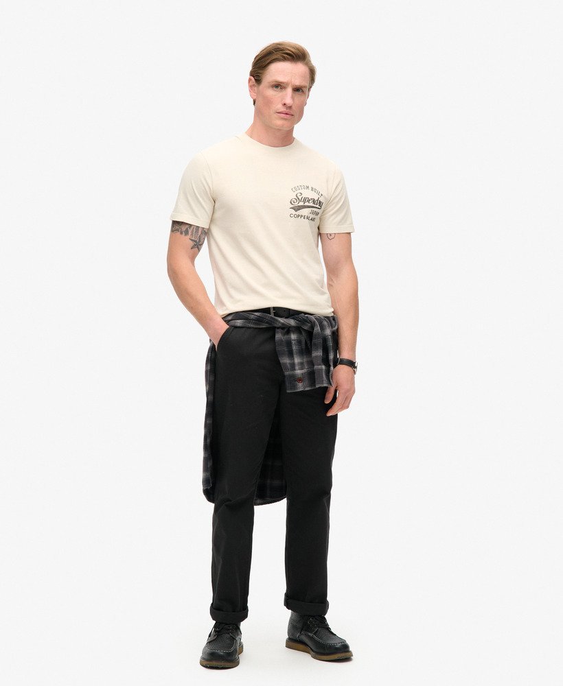 copper label t-shirt met borstprint in rijstwit