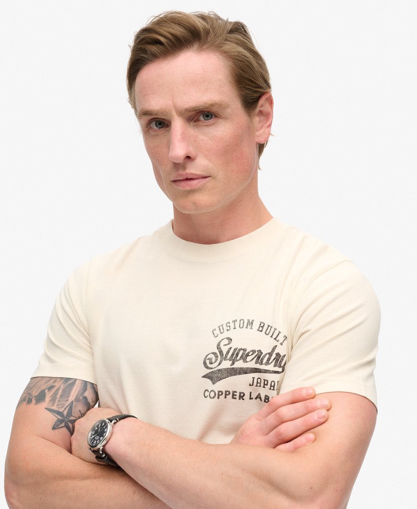 copper label t-shirt met borstprint in rijstwit