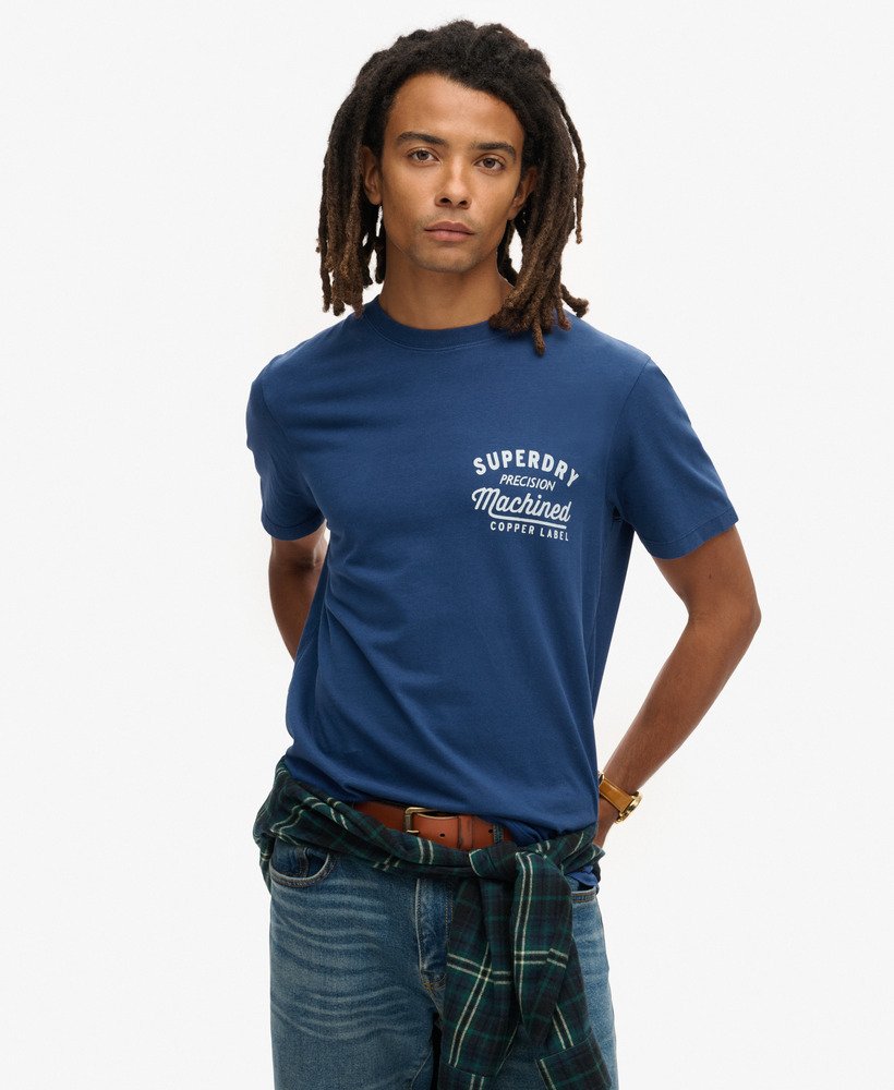 copper label t-shirt met borstprint in pilot mid blue