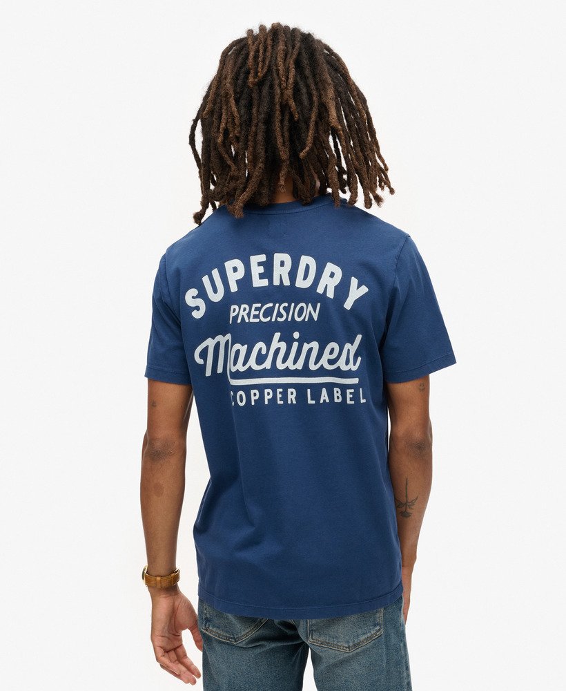 copper label t-shirt met borstprint in pilot mid blue