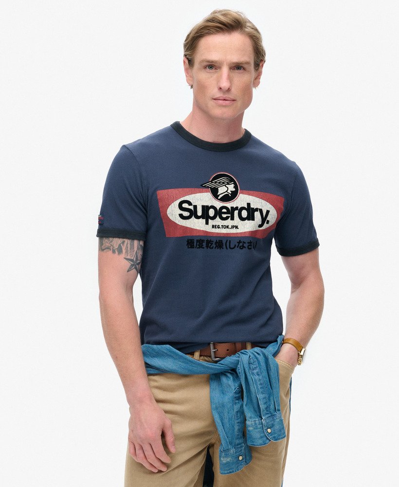 core logo ringer workwear graphic t-shirt in richest navy