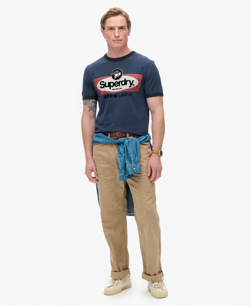 core logo ringer workwear graphic t-shirt in richest navy