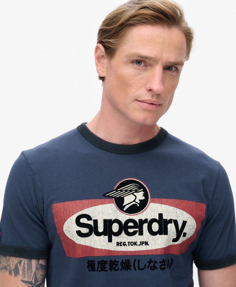 core logo ringer workwear graphic t-shirt in richest navy