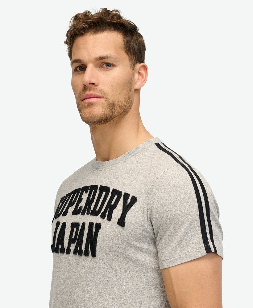vintage sportief gestreept t-shirt in vintage sweatstof lichtgrijs gemêleerd.