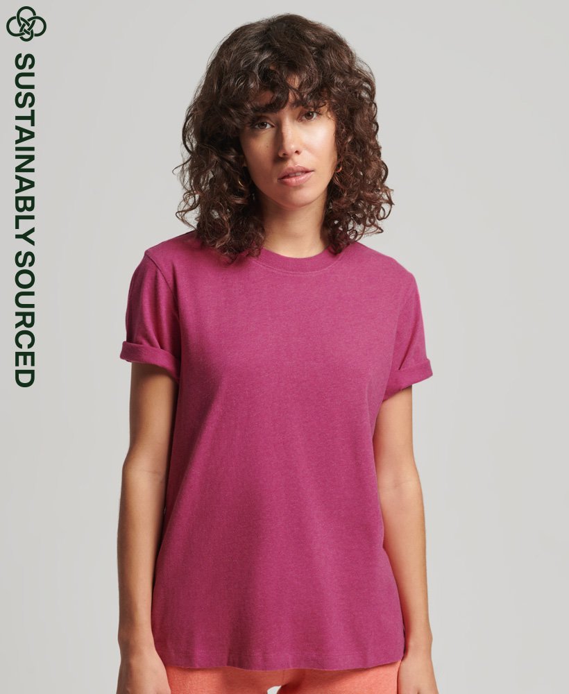vintage t-shirt van biologisch katoen met logo in magenta gemêleerde kleur.